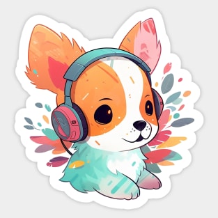 A cute dog with headphone Sticker